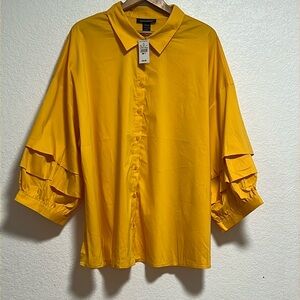 *NWT Ashley Stewart Yellow Tucked Sleeve Button Up Size 28